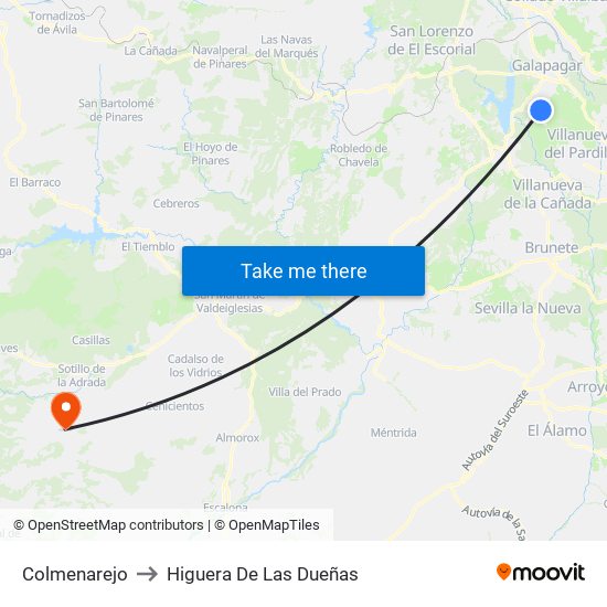 Colmenarejo to Higuera De Las Dueñas map
