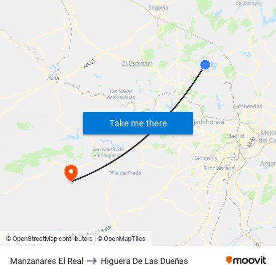 Manzanares El Real to Higuera De Las Dueñas map