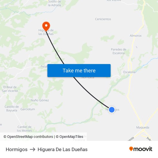 Hormigos to Higuera De Las Dueñas map