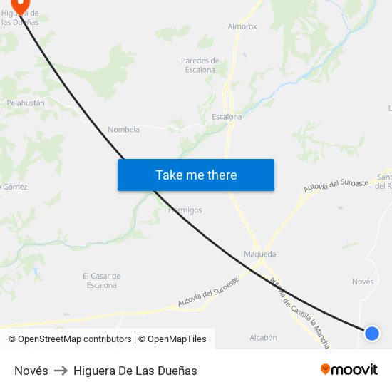 Novés to Higuera De Las Dueñas map