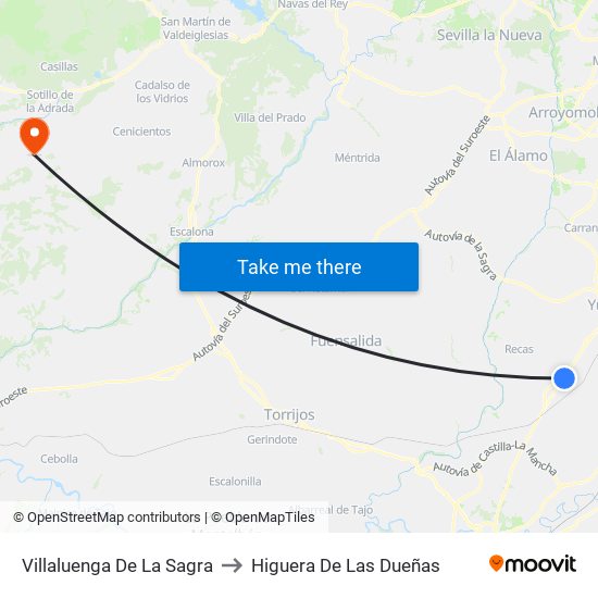 Villaluenga De La Sagra to Higuera De Las Dueñas map
