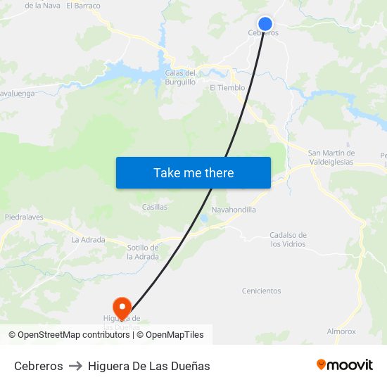 Cebreros to Higuera De Las Dueñas map