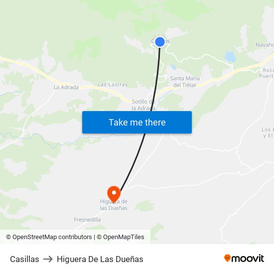 Casillas to Higuera De Las Dueñas map