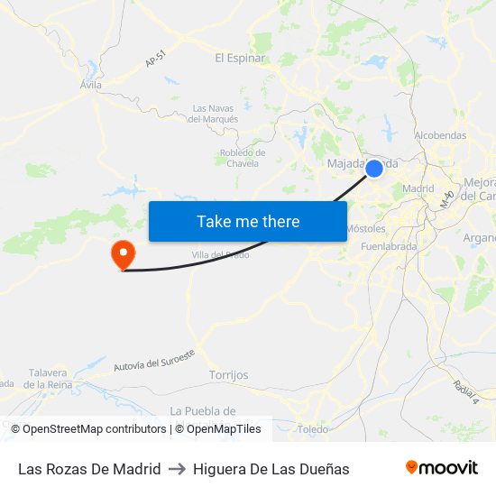 Las Rozas De Madrid to Higuera De Las Dueñas map
