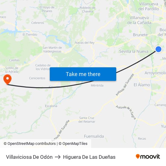 Villaviciosa De Odón to Higuera De Las Dueñas map