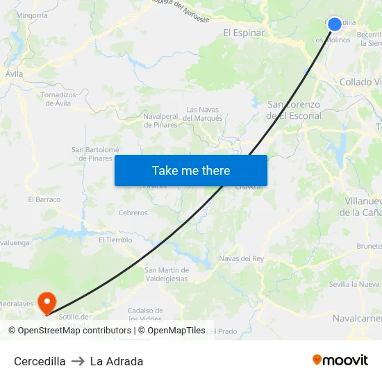 Cercedilla to La Adrada map