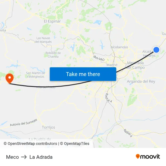 Meco to La Adrada map