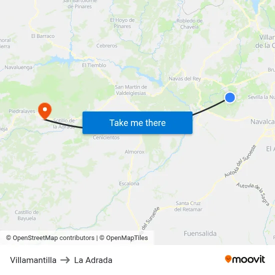 Villamantilla to La Adrada map