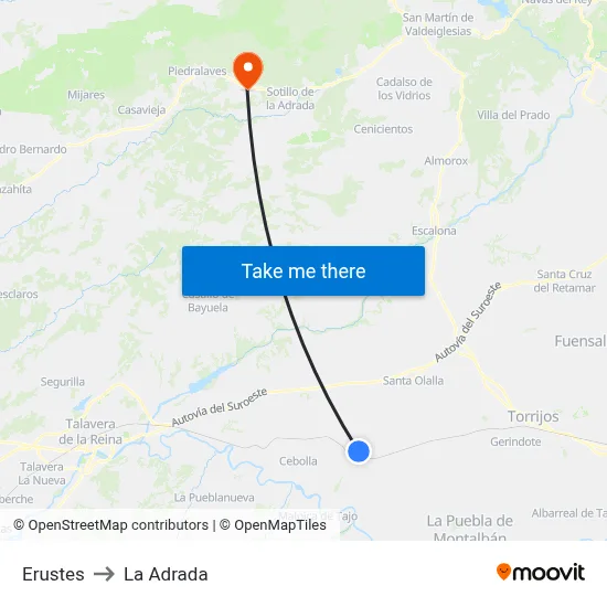 Erustes to La Adrada map