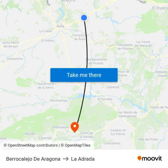 Berrocalejo De Aragona to La Adrada map
