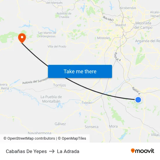 Cabañas De Yepes to La Adrada map