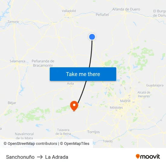 Sanchonuño to La Adrada map