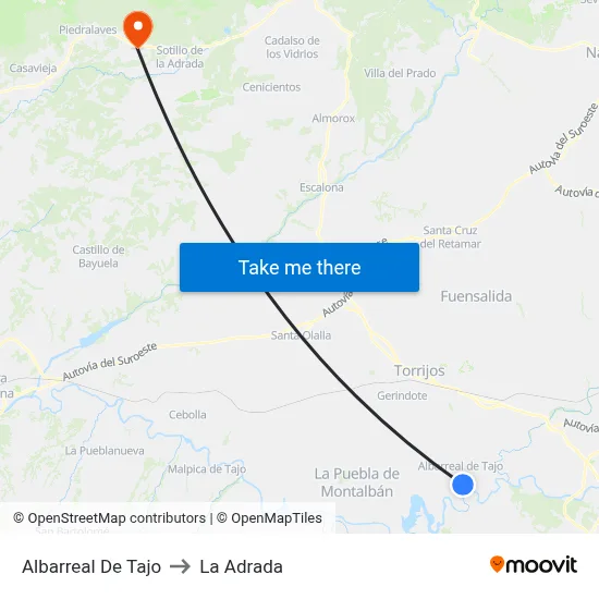 Albarreal De Tajo to La Adrada map