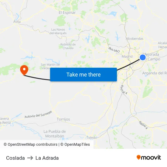 Coslada to La Adrada map