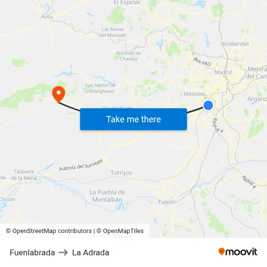 Fuenlabrada to La Adrada map