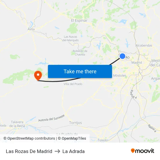 Las Rozas De Madrid to La Adrada map