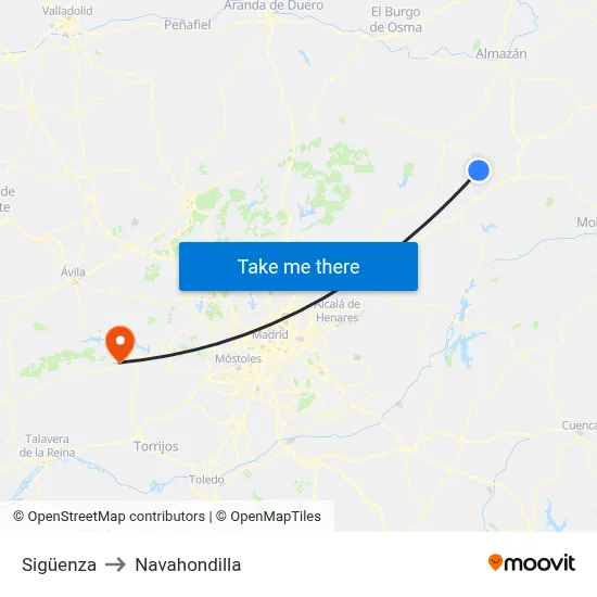 Sigüenza to Navahondilla map
