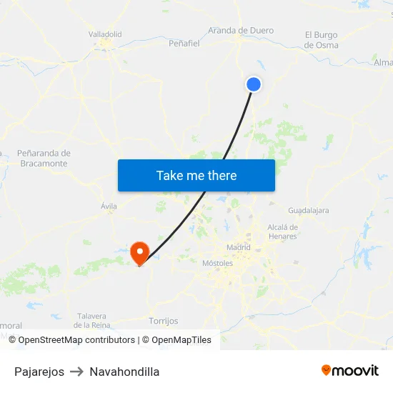 Pajarejos to Navahondilla map