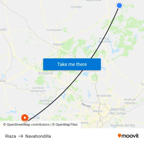 Riaza to Navahondilla map