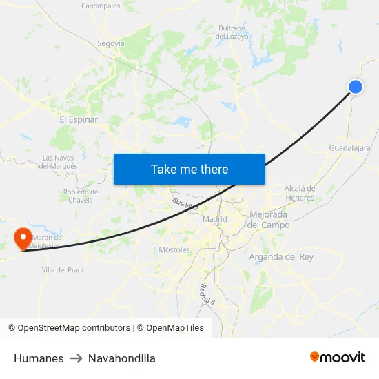 Humanes to Navahondilla map