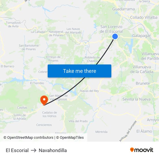 El Escorial to Navahondilla map