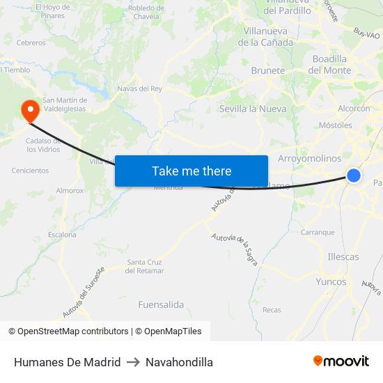 Humanes De Madrid to Navahondilla map