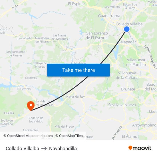 Collado Villalba to Navahondilla map