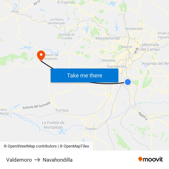 Valdemoro to Navahondilla map