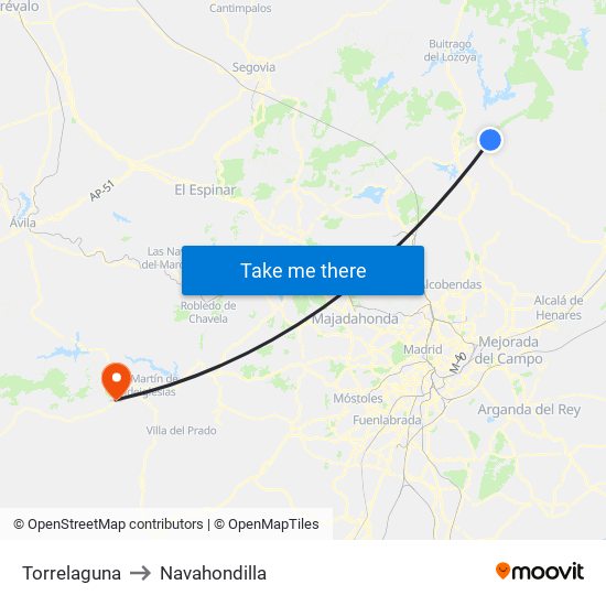 Torrelaguna to Navahondilla map