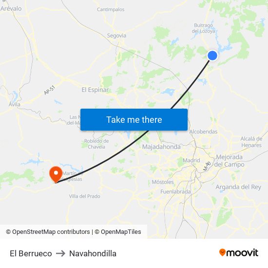 El Berrueco to Navahondilla map