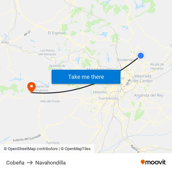 Cobeña to Navahondilla map