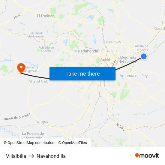 Villalbilla to Navahondilla map