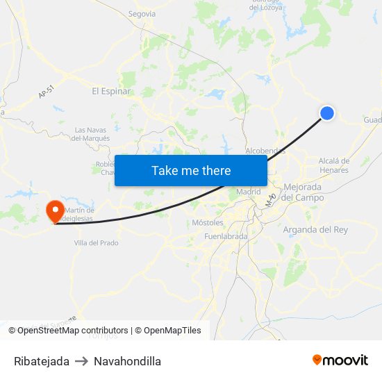 Ribatejada to Navahondilla map