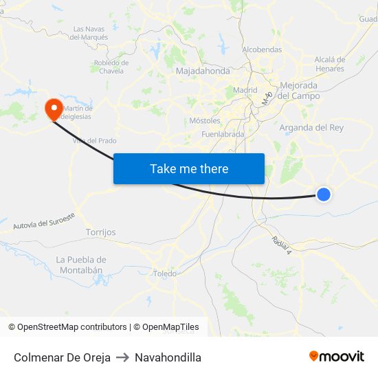 Colmenar De Oreja to Navahondilla map
