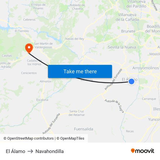El Álamo to Navahondilla map
