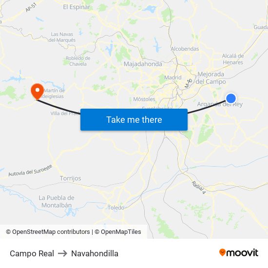 Campo Real to Navahondilla map