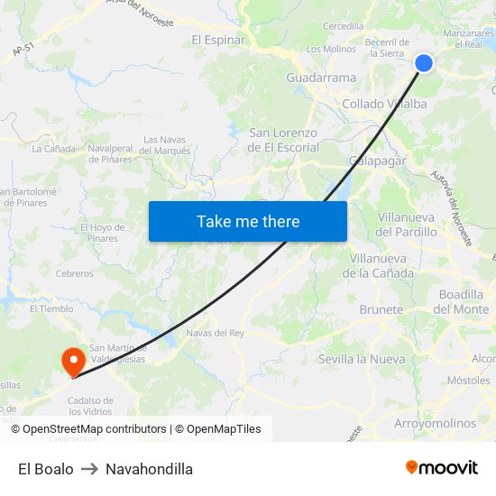 El Boalo to Navahondilla map