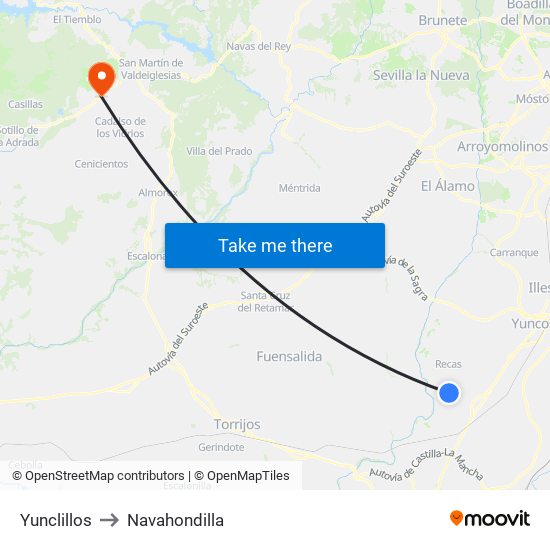 Yunclillos to Navahondilla map
