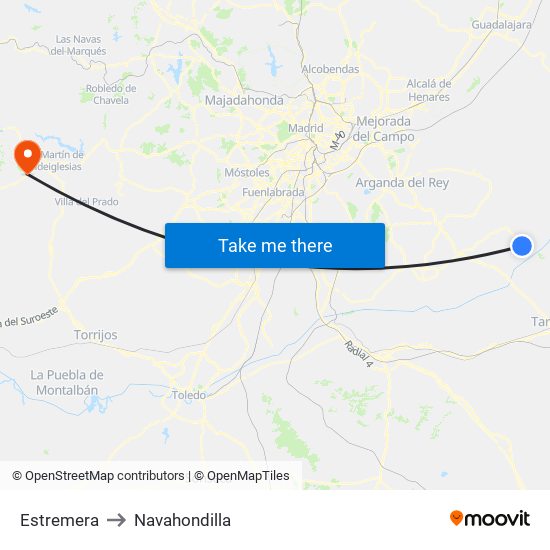 Estremera to Navahondilla map