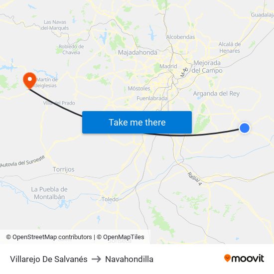 Villarejo De Salvanés to Navahondilla map