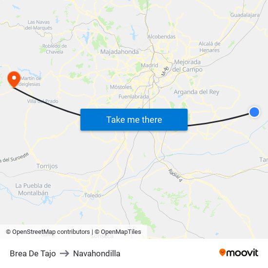 Brea De Tajo to Navahondilla map
