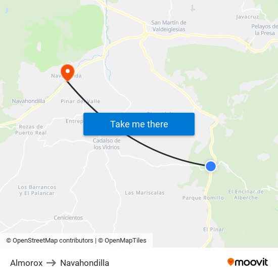 Almorox to Navahondilla map