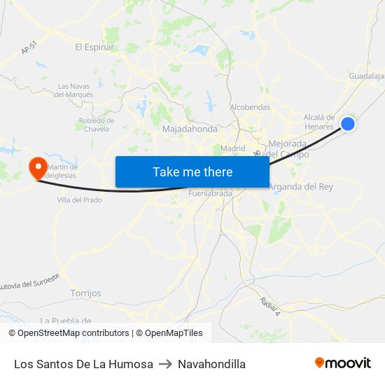 Los Santos De La Humosa to Navahondilla map