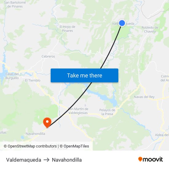 Valdemaqueda to Navahondilla map