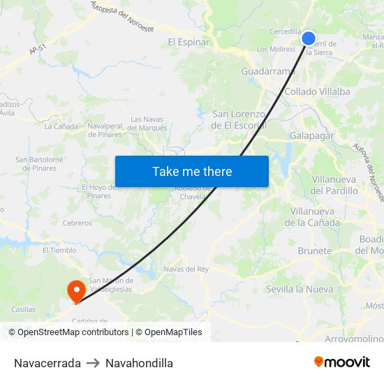 Navacerrada to Navahondilla map