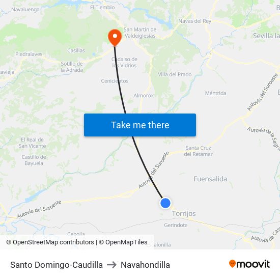 Santo Domingo-Caudilla to Navahondilla map