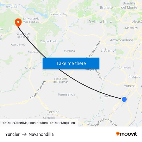 Yuncler to Navahondilla map