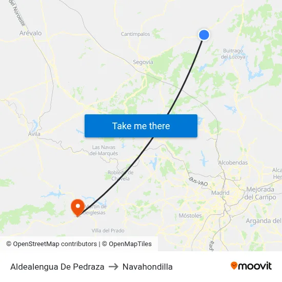 Aldealengua De Pedraza to Navahondilla map