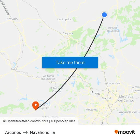 Arcones to Navahondilla map