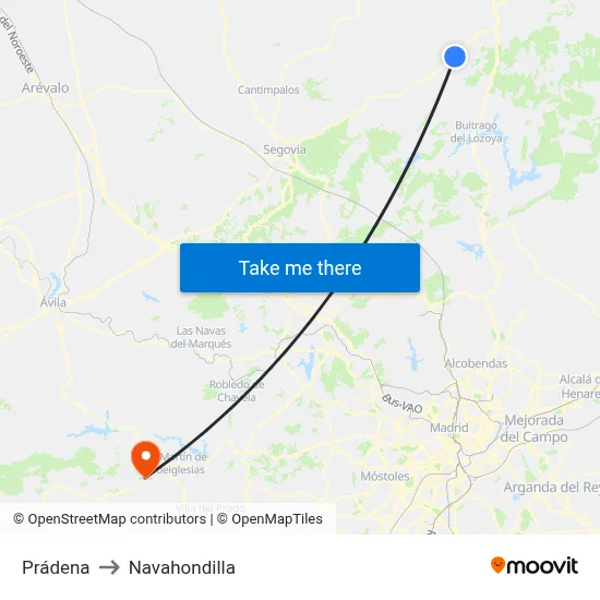 Prádena to Navahondilla map